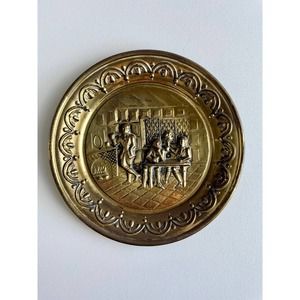 Vintage Embossed Brass/metal Hanging Wall Plate Made in England